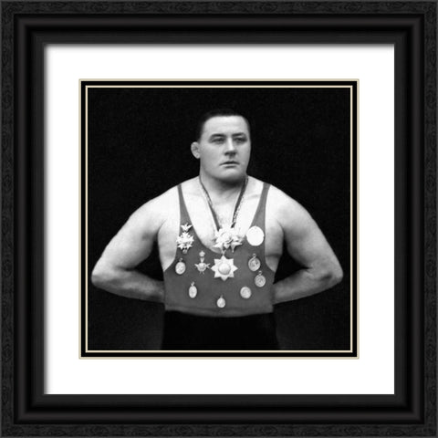 A Chestful of Awards Black Ornate Wood Framed Art Print with Double Matting by Vintage Muscle Men