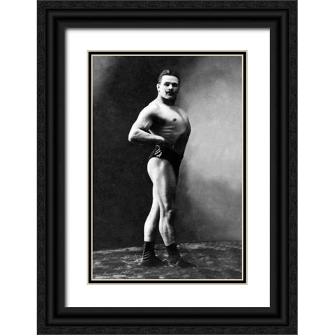 Bodybuilders Shadowed Front and Right Profile Black Ornate Wood Framed Art Print with Double Matting by Vintage Muscle Men