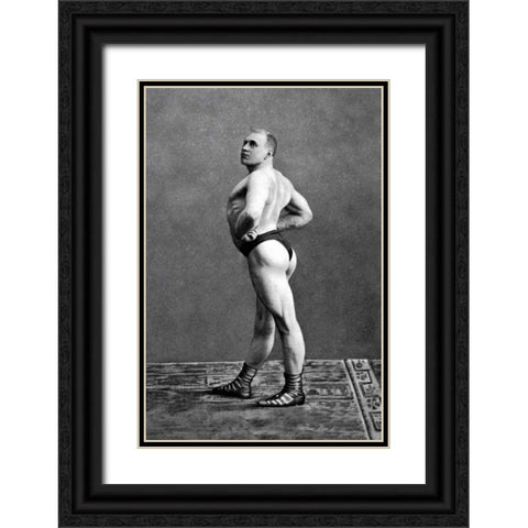 Bodybuilders Back and Left Profile Black Ornate Wood Framed Art Print with Double Matting by Vintage Muscle Men