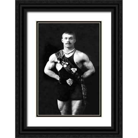 Bodybuilder in Sash Black Ornate Wood Framed Art Print with Double Matting by Vintage Muscle Men