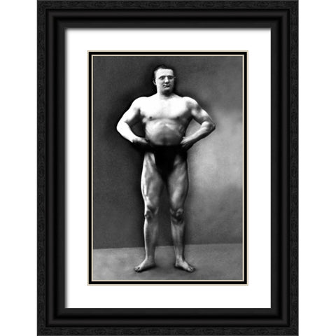 Strongman Pose Black Ornate Wood Framed Art Print with Double Matting by Vintage Muscle Men
