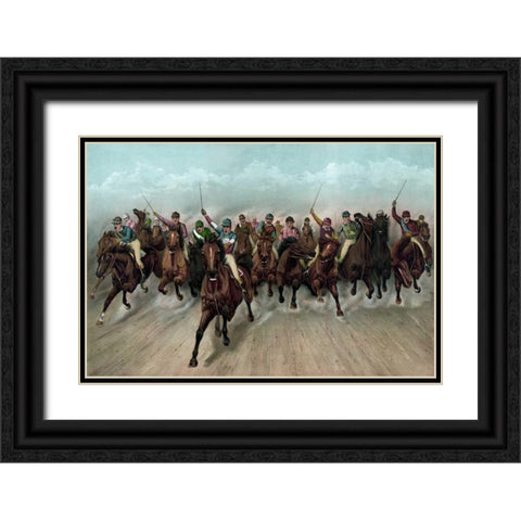 A Great field in a grand rush Black Ornate Wood Framed Art Print with Double Matting by Currier and Ives