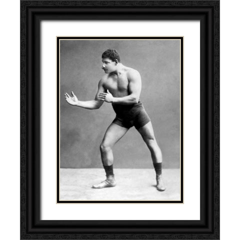 Wrestling Ready Stance Black Ornate Wood Framed Art Print with Double Matting by Vintage Wrestler
