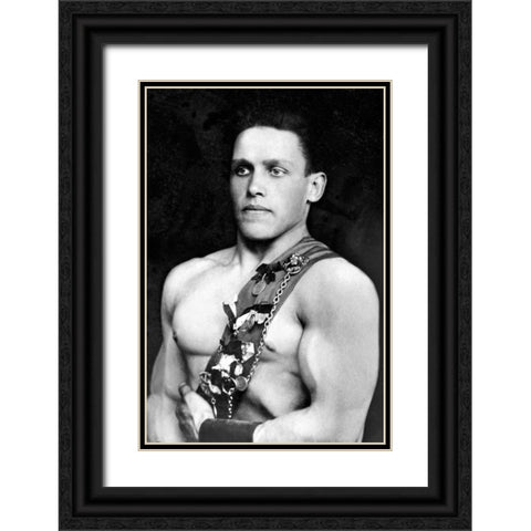 Russian Wrestler with Medals Black Ornate Wood Framed Art Print with Double Matting by Vintage Wrestler
