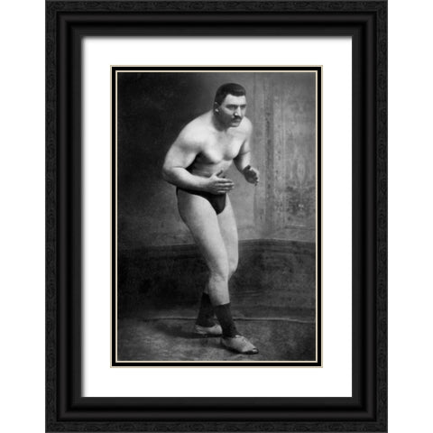 Ready to Wrestle Black Ornate Wood Framed Art Print with Double Matting by Vintage Wrestler