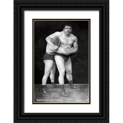 Wrestling Headlock Black Ornate Wood Framed Art Print with Double Matting by Vintage Wrestler