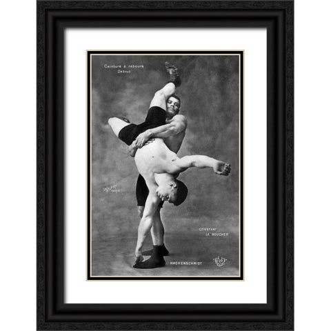 Ceinture a Rebours Debout Black Ornate Wood Framed Art Print with Double Matting by Vintage Wrestler