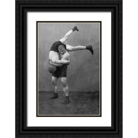 Ready to Drop: Russian Wrestlers Black Ornate Wood Framed Art Print with Double Matting by Vintage Wrestler