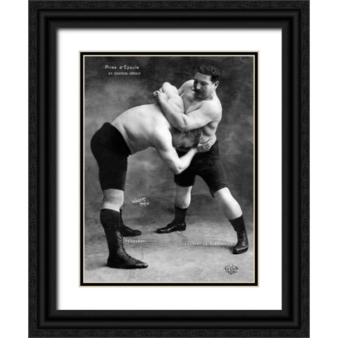 Prise d Epaule en Dessous Debout Black Ornate Wood Framed Art Print with Double Matting by Vintage Wrestler