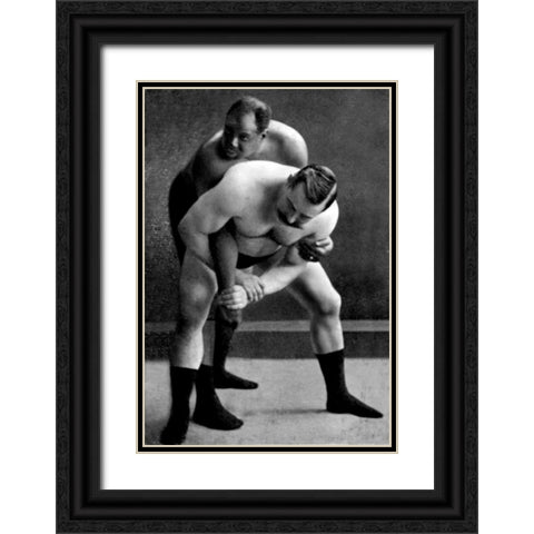 Wrist Lock: Russian Wrestlers Black Ornate Wood Framed Art Print with Double Matting by Vintage Wrestler