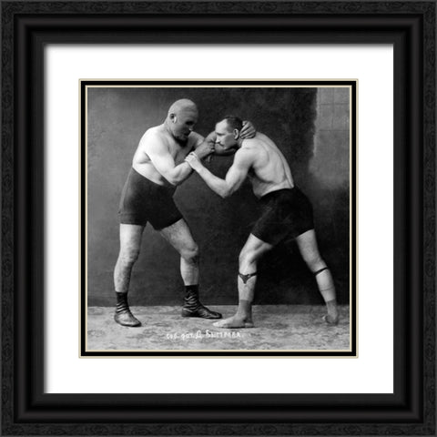 Russian Wrestlers Black Ornate Wood Framed Art Print with Double Matting by Vintage Wrestler