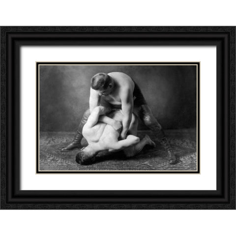 Half Nelson Black Ornate Wood Framed Art Print with Double Matting by Vintage Wrestler