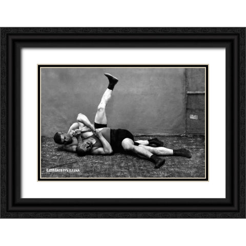 The Pin: Russian Wrestlers Black Ornate Wood Framed Art Print with Double Matting by Vintage Wrestler