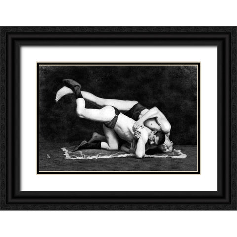 Post and Drop Black Ornate Wood Framed Art Print with Double Matting by Vintage Wrestler