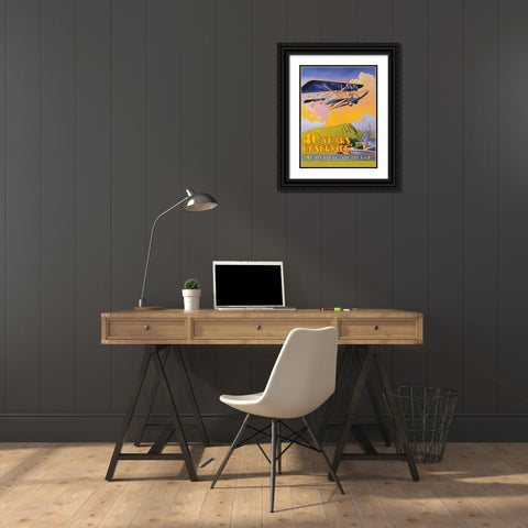 Hawaiian Airlines - 40 Years of Service Black Ornate Wood Framed Art Print with Double Matting by White, C.E.