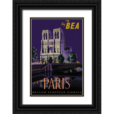 Fly BEA Paris Black Ornate Wood Framed Art Print with Double Matting by Padden, Dapne