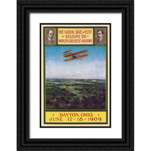 Dayton, Ohio Welcomes the Wright Brothers Black Ornate Wood Framed Art Print with Double Matting by Walker Litho