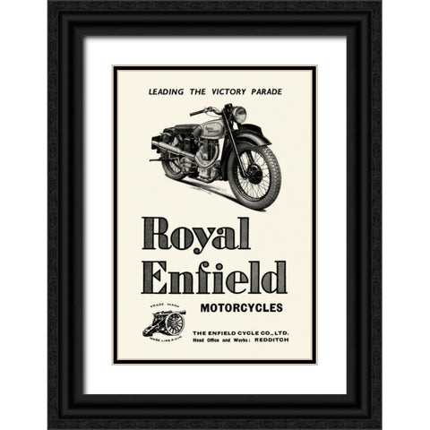 Royal Enfield Motorcycles: Leading the Victory Parade Black Ornate Wood Framed Art Print with Double Matting by Unknown