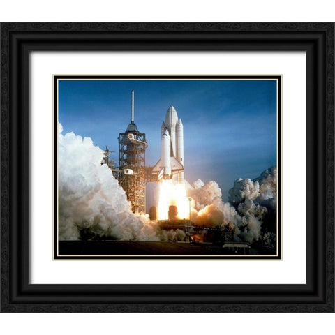 Launch of the First Flight of Space Shuttle Columbia, 1981 Black Ornate Wood Framed Art Print with Double Matting by NASA