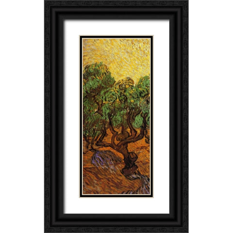 Olive Trees With Yellow Sky And Sun - left Black Ornate Wood Framed Art Print with Double Matting by Van Gogh, Vincent