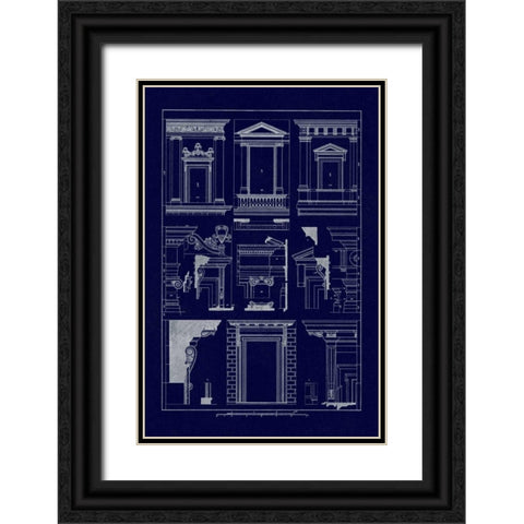Windows of Palazzo Non Finito, Palace and House at Rome (Blueprint) Black Ornate Wood Framed Art Print with Double Matting by Buhlmann, J.