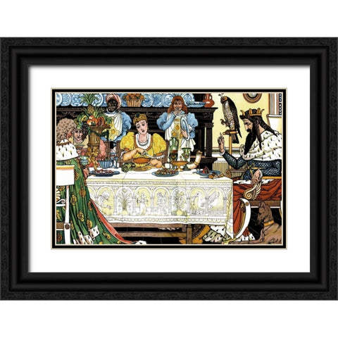 Frog Prince Title Page Black Ornate Wood Framed Art Print with Double Matting by Crane, Walter