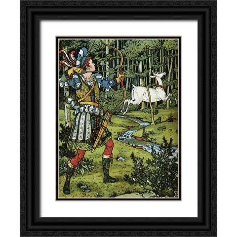 Hind in the Wood - The Archer Black Ornate Wood Framed Art Print with Double Matting by Crane, Walter
