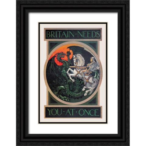 WWI: Britain Needs You at Once Black Ornate Wood Framed Art Print with Double Matting by Anonymous