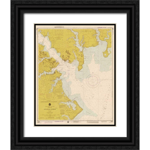 Nautical Chart - Annapolis Harbor ca. 1975 - Sepia Tinted Black Ornate Wood Framed Art Print with Double Matting by NOAA Historical Map-Chart