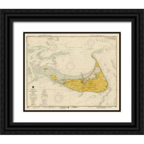 Nautical Chart - Nantucket Island ca. 1975 - Sepia Tinted Black Ornate Wood Framed Art Print with Double Matting by NOAA Historical Map-Chart
