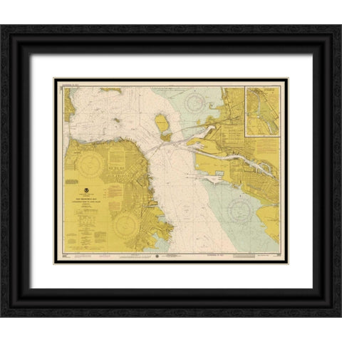 Nautical Chart - San Francisco Bay ca. 1975 - Sepia Tinted Black Ornate Wood Framed Art Print with Double Matting by NOAA Historical Map-Chart