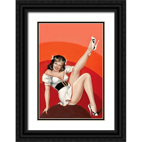 Mid-Century Pin-Ups - Titter Magazine - Winking Brunette Black Ornate Wood Framed Art Print with Double Matting by Driben, Peter