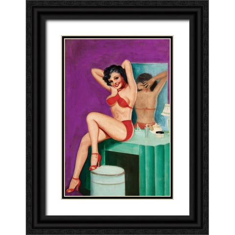 Mid-Century Pin-Ups - Bedtime Stories Black Ornate Wood Framed Art Print with Double Matting by Driben, Peter