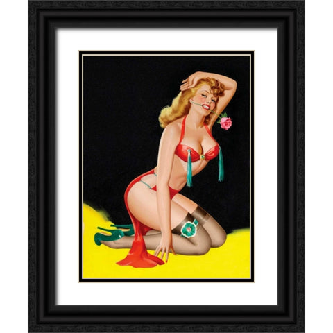 Mid-Century Pin-Ups - Beauty Parade Magazine - Rose Black Ornate Wood Framed Art Print with Double Matting by Driben, Peter