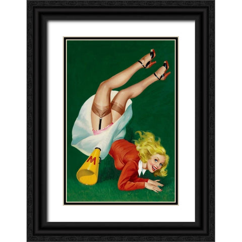 Mid-Century Pin-Ups - Titter Magazine - Cheerleader Black Ornate Wood Framed Art Print with Double Matting by Driben, Peter