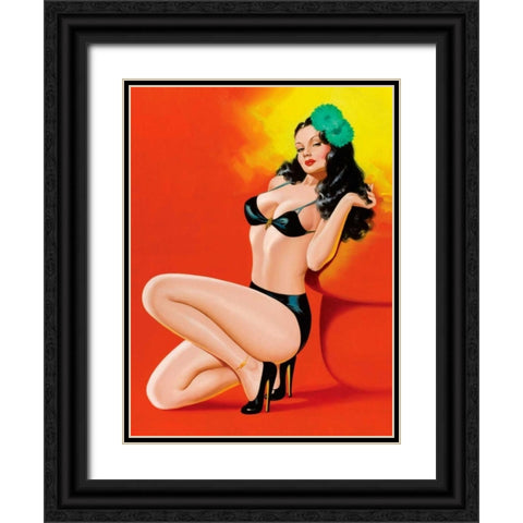 Mid-Century Pin-Ups - Beauty Magazine - Hot in Black Black Ornate Wood Framed Art Print with Double Matting by Driben, Peter