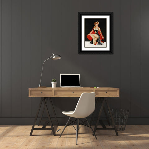 Mid-Century Pin-Ups - Magazine Cover - Little Red Cape Black Ornate Wood Framed Art Print with Double Matting by Driben, Peter