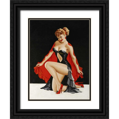 Mid-Century Pin-Ups - Magazine Cover - Little Red Cape Black Ornate Wood Framed Art Print with Double Matting by Driben, Peter
