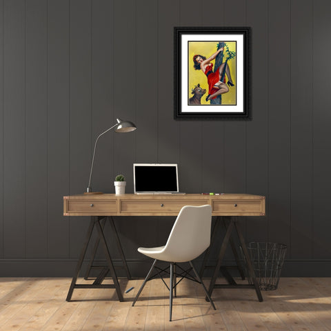 Mid-Century Pin-Ups - Moo - Up a tree Black Ornate Wood Framed Art Print with Double Matting by Driben, Peter