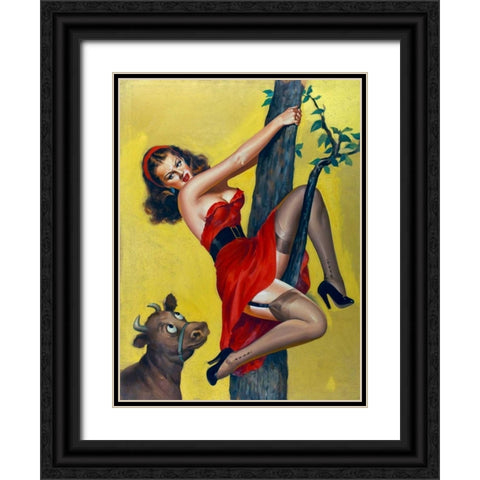 Mid-Century Pin-Ups - Moo - Up a tree Black Ornate Wood Framed Art Print with Double Matting by Driben, Peter