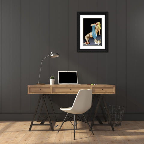 Mid-Century Pin-Ups - Phone Talk Black Ornate Wood Framed Art Print with Double Matting by Driben, Peter