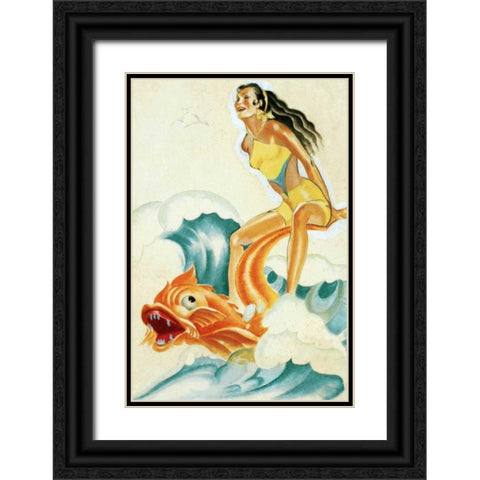 Mid-Century Pin-Ups - Whisper Magazine - Wave Rider Black Ornate Wood Framed Art Print with Double Matting by Driben, Peter