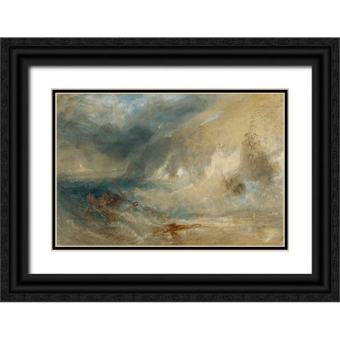 Long Ships Lighthouse, Lands End Black Ornate Wood Framed Art Print with Double Matting by Turner, Joseph M.W.