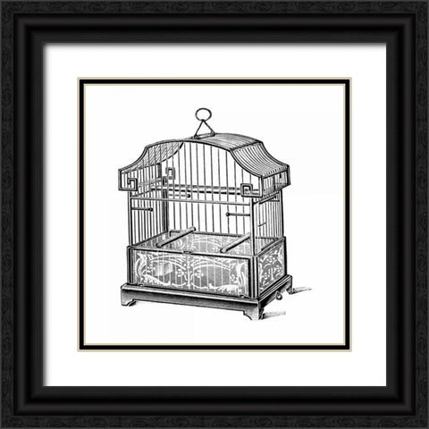 Etchings: Birdcage - Gable top, floral base. Black Ornate Wood Framed Art Print with Double Matting by Catalog Illustration