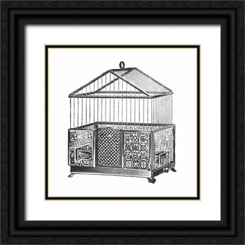 Etchings: Birdcage - Peaked top, patterned base. Black Ornate Wood Framed Art Print with Double Matting by Catalog Illustration