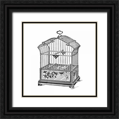 Etchings: Birdcage - Gable top, rose base. Black Ornate Wood Framed Art Print with Double Matting by Catalog Illustration