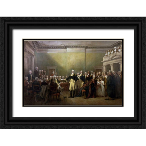 General George Washington Resigning his Commission Black Ornate Wood Framed Art Print with Double Matting by Trumbull, John