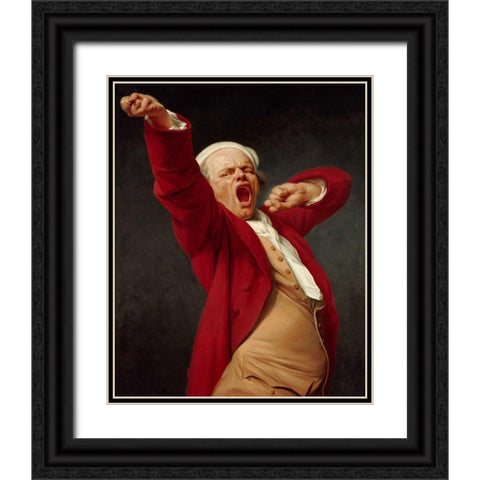 Self-Portrait, Yawning Black Ornate Wood Framed Art Print with Double Matting by Ducreux, Joseph