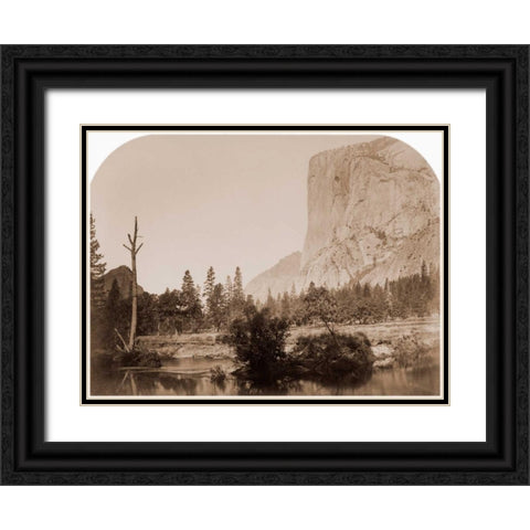 Tutucanula - El Capitan 3600 ft. Yosemite, California, 1861 Black Ornate Wood Framed Art Print with Double Matting by Watkins, Carleton