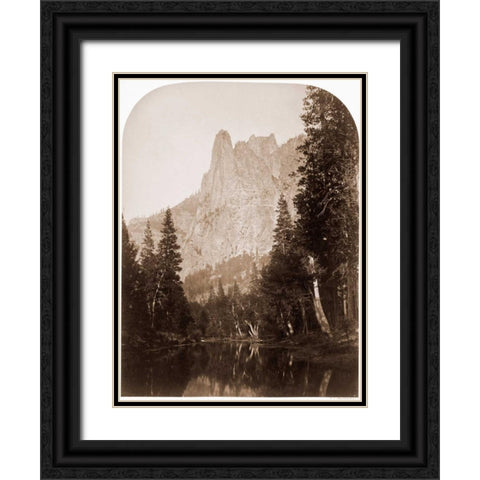 Sentinel - View of the Valley 3270 ft. Yosemite, California, 1861 Black Ornate Wood Framed Art Print with Double Matting by Watkins, Carleton